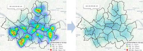 S-DoT 초미세먼지 농도 측정결과(왼쪽은 1월, 오른쪽은 3월)